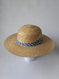 Wide Rim Braided Straw Hat With Bavarian Blue/White Checkered Band - German Specialty Imports llc