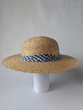 Wide Rim Braided Straw Hat With Bavarian Blue/White Checkered Band - German Specialty Imports llc