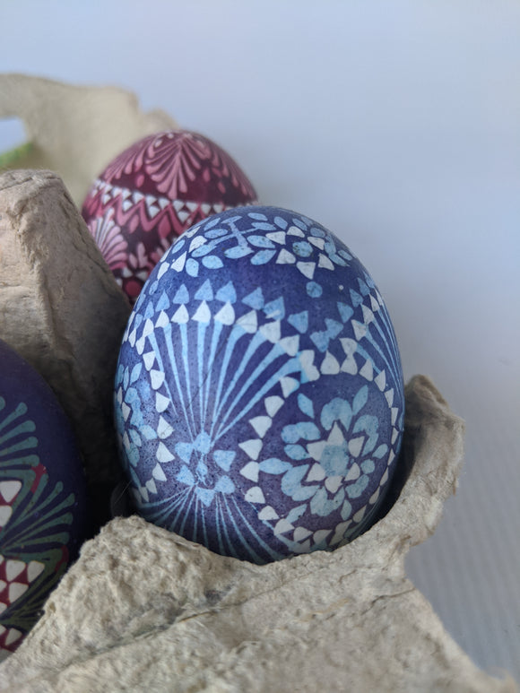 Blue Hand Decorated Sorbian Wax Technique Easter Egg - German Specialty Imports llc