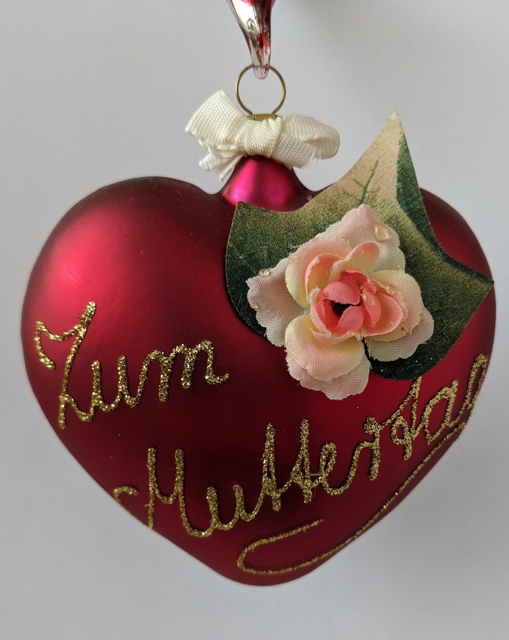 Mouth blown and Hand Painted Mother's Day Glass Heart