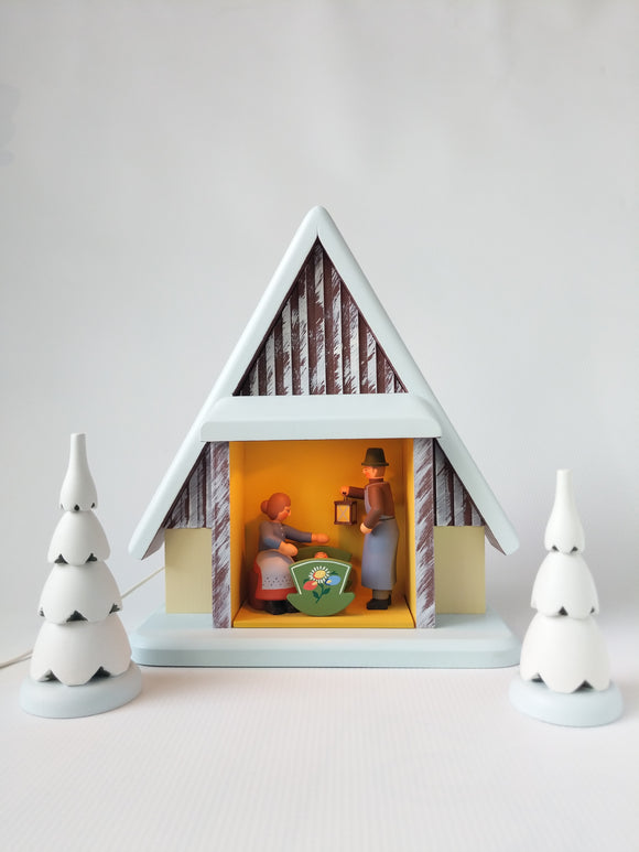 Electric lit Hand Made Wooden  Bavarian Style Nativity Set with 3 Trees - German Specialty Imports llc