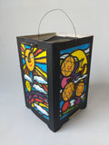 Traditional Paper lantern with Sun and Star Design behind black Frame - German Specialty Imports llc