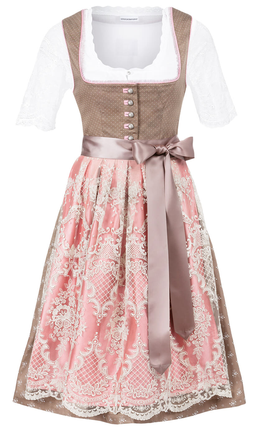 midi dirndl dress Stockerpoint Zazou 2pc.midi dirndl 65cm . beige pink with lace apron –  German Specialty Imports llc