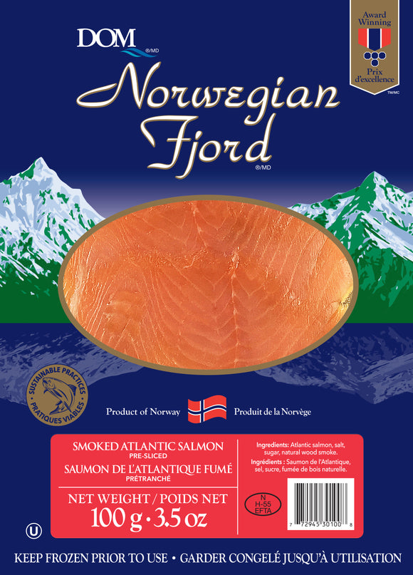 Dom Norwegian Fjord Smoked Atlantic Salmon 100 g pack - German Specialty Imports llc