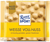 Ritter Sport Weisse Voll-Nuss  white Chocolate with Whole Hazelnuts - German Specialty Imports llc