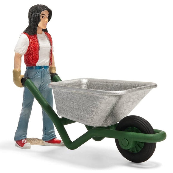 Hand Painted Schleich Figurine Stable Girl With Wheel Barrow 134539 Play Figurine - German Specialty Imports llc