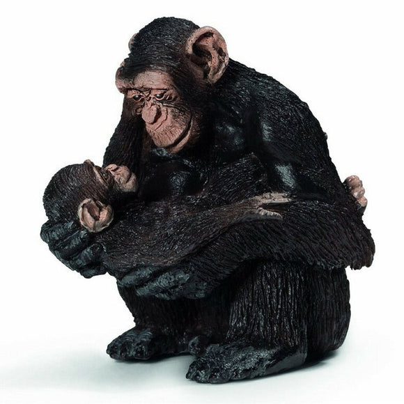 Hand Painted Schleich Chimpanzee Female with Baby 14679  Play Figurine - German Specialty Imports llc