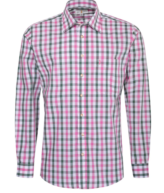 TRADITIONAL SHIRT SIMON REGULAR FIT MULTICOLORED IN PINK AND DARK GREEN  FROM ALMSACH - German Specialty Imports llc