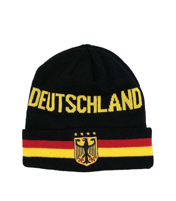 Deutschland  / Germany knitted Fold Up Beanie Hat Black with Yellow Writing - German Specialty Imports llc