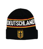 Deutschland  knitted Fold Up  Beanie Hat with 4 stars Crest Black with  white Writing - German Specialty Imports llc