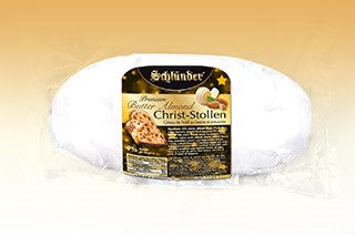 Schluender Premium Butter Almond Christ Stollen in cello pack 26.4 oz - German Specialty Imports llc