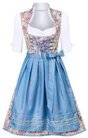 Stockerpoint Dirndl  Aneta with flower design and blue apron Midi skirt length 23.622