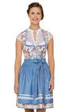 Stockerpoint Dirndl  Aneta with flower design and blue apron Midi skirt length 23.622" - German Specialty Imports llc