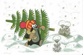 Glitter Advents Calendar Card Little Mole Carrying Christmas Tree - German Specialty Imports llc