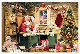 12490 Glitter Advents Calendar Card with Envelope  Santa at Desk - German Specialty Imports llc