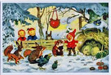 Glitter Advent Calendar Cards with Envelope Baumgarten Gnom and the Forest Animals - German Specialty Imports llc