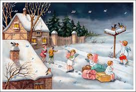 Glitter Advent Calendar Card with Envelope  Christmas Angels in the Village - German Specialty Imports llc