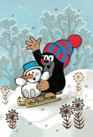 Glitter Advent Calendar Card with envelope  The Little Mole Sledding with the Snowman - German Specialty Imports llc