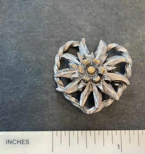 Pewter Edelweiss with Heart  Hat pin / Brooch - German Specialty Imports llc