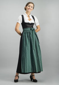 Amber Black Dirndl with apron and white blouse 3 pc set , style of blouse and apron may be different than pictured
