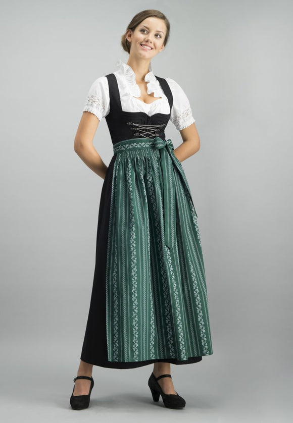 Black Dirndl with apron and white blouse 3 pc set , style of blouse and apron may be different than pictured - German Specialty Imports llc