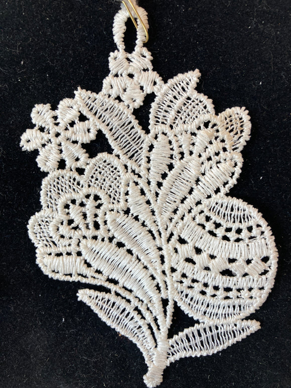 Easter Lace Ornament - large leaves of crocus flowers, egg - German Specialty Imports llc