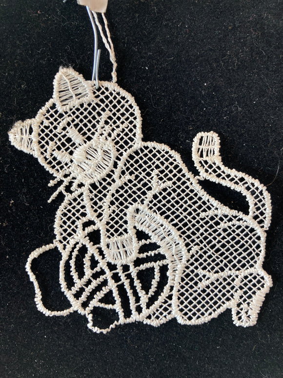 Easter Lace Ornament - cat, yarn ball - German Specialty Imports llc