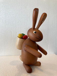 Tall Ore mountain Hand made Dark Wooden Easter Bunny with Egg  Basket on Back, 7 " - German Specialty Imports llc