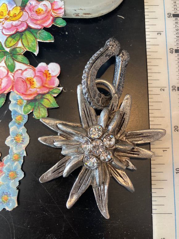 Sparkly Edelweiss Pewter Pendant - German Specialty Imports llc
