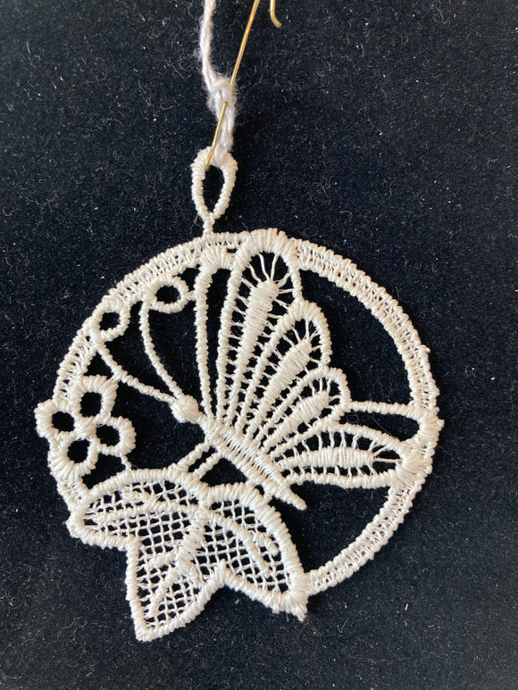 Easter Lace Ornament - butterfly on leaf - German Specialty Imports llc