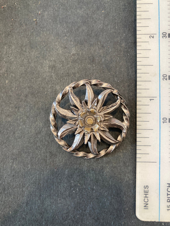 Pewter Edelweiss Hat Pin /Brooch rope circle design, small - German Specialty Imports llc