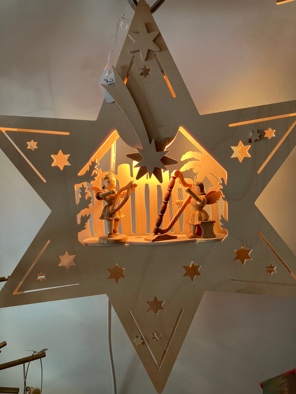 Blank-Engel Hand made Wooden Light Star, electric, 2 angels harps - German Specialty Imports llc