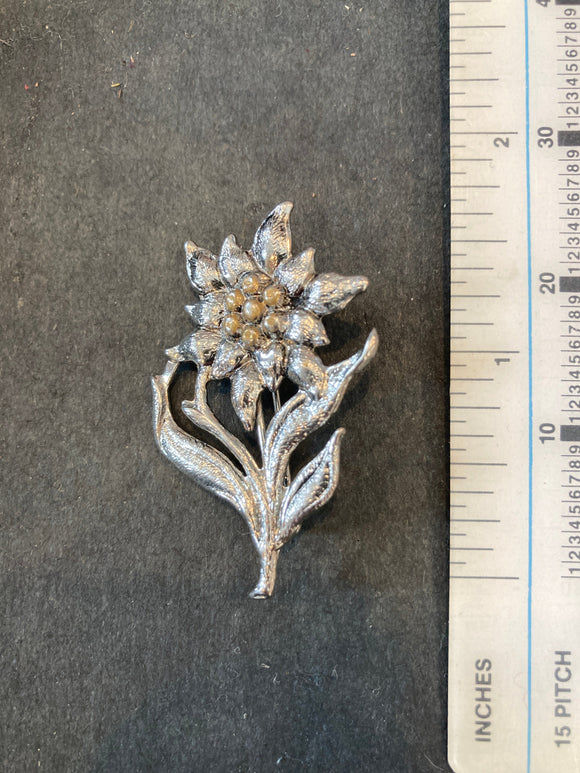 Small Edelweiss flower with Stem Hat pin / Brooch - German Specialty Imports llc