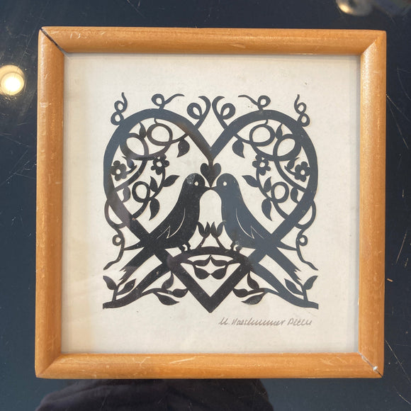 Framed Handmade Papercut Lovebirds - German Specialty Imports llc