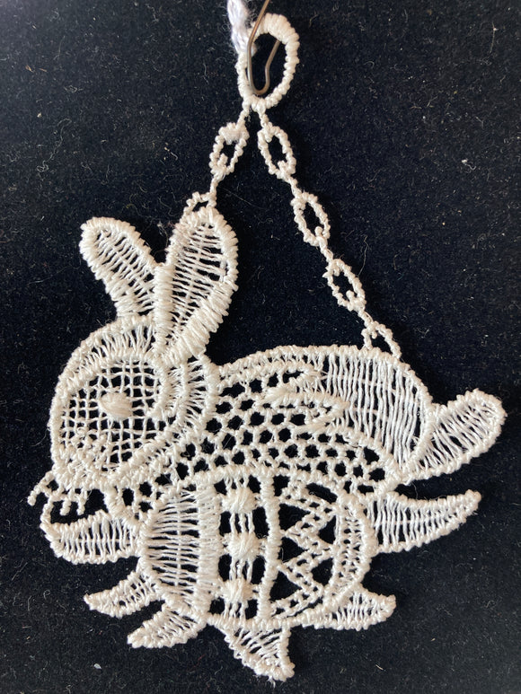 Easter Lace Ornament - bunny, zigzag egg, chain - German Specialty Imports llc