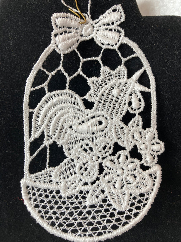 Easter Lace Ornament - crowing rooster flowers - German Specialty Imports llc