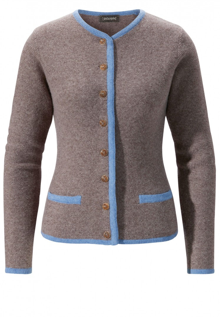Cardigan Femme Stockerpoint Caro - Veste Tricot Traditionnel Anthracite/kiwi - Laine Et Polyamide