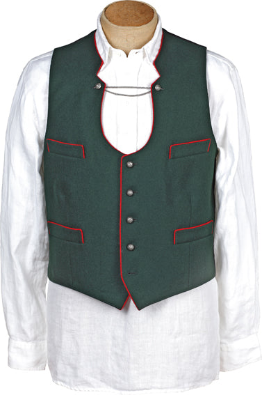Grasegger Green Miesbacher Trachten Vest with red trim - German Specialty Imports llc