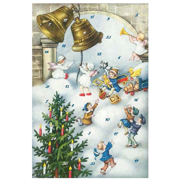 Glitter 12401 Advent Calendar Card with Envelope Nostalgic Theme Bells Ringing - German Specialty Imports llc
