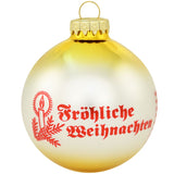 Beige "Froehliche Weihnachten" mouth blown and hand painted Glass ornament - German Specialty Imports llc