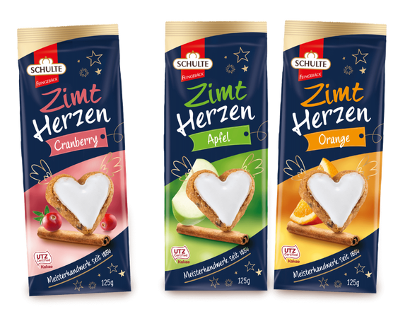 Schulte Zimt Herzen Orange Cinnemon Hearts Orange  150 g - German Specialty Imports llc